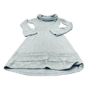 Nubby Wool Blend Cowl Neck Gray Sweater Dress Ribbed Midi Cottage Flawless Small